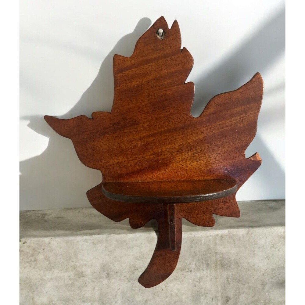 Vintage Wood Small Shelf Knick Knack Wall Hanging Maple Leaf Granny Cottagecore